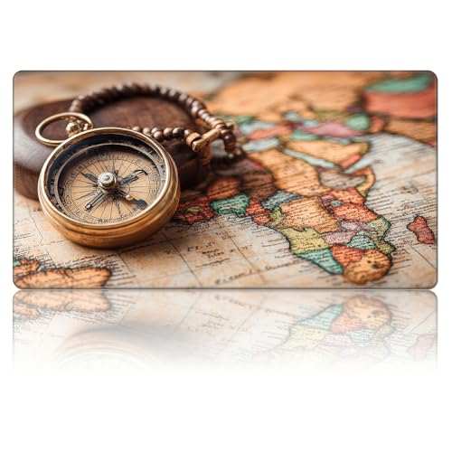 Vintage Map Compass MTG Playmat, Card Game Play Mat with Stitched Edges, Smooth Surface Board Game Trading Card Mat, Non-Slip Rubber Base Large Gaming Mouse Pad 24 x 14 Inch - color: Vintage Map Compass, size: No zones