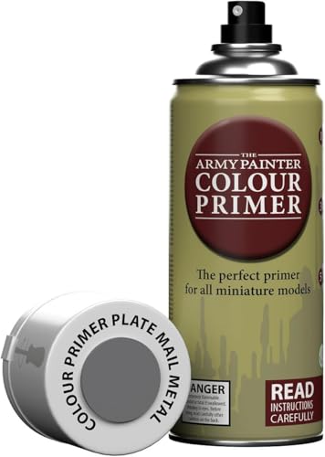 The Army Painter, Colour Primer Plate Mail Metal, 400 ml spray acrilico | Primer grigio metallico per dipingere miniature Warhammer e Dungeons and Dragons - color: Plate Mail