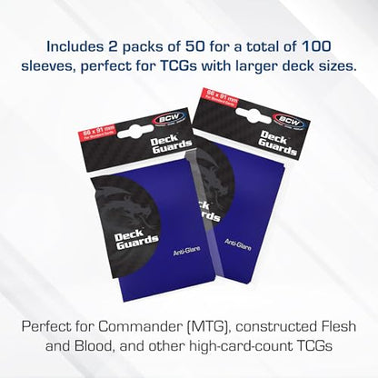 BCW Deck Guard - Double Matte Blue Card Sleeves | Acid-Free, Archival-Safe, No PVC | Anti-Glare Matte Finish | Fits Standard 2½" x 3½" Game Cards | Durable Deck Protector Sleeves | 100 Ct