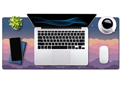 SSOIU Cute Clouds Purple Desk Mat, Extra Large XXL Gaming Mouse Pad 35.5" X 15.7", Waterproof with Stitched Edges - color: Cute Clouds Purple