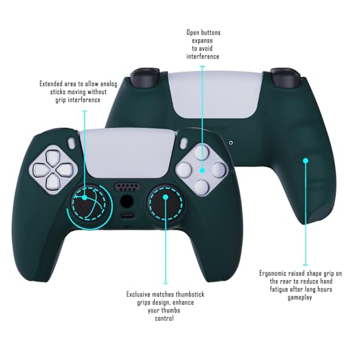 PlayVital Racing Green Pure Series Anti-Slip Silicone Cover Skin for ps5 Controller, Soft Rubber Case for ps5 Wireless Controller with Black Thumb Grip Caps - color: Racing Green