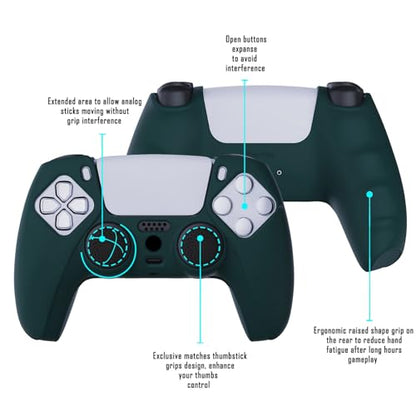 PlayVital Racing Green Pure Series Anti-Slip Silicone Cover Skin for ps5 Controller, Soft Rubber Case for ps5 Wireless Controller with Black Thumb Grip Caps - color: Racing Green