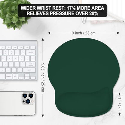 ITNRSIIET Ergonomic Mouse Pad with Wider Memory Foam Wrist Rest +17% - Curved Cushion Reduces Pressure 20%, Pain Relief, Non-Slip, Smooth, Cute Colors, 9.85 x 9 in, Deep Green - color: Deep Green