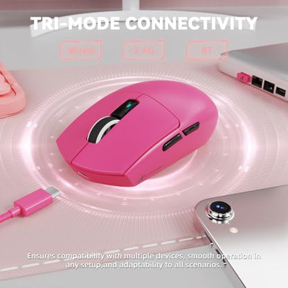 MAMBASNAKE ATTACK SHARK G3PRO Wireless Gaming Mouse,Tri-Mode, Bluetooth/2.4G/USB, 59g Ultra Lightweight,25K DPI,100M Clicks Switches,RGB Magnetic Charging Dock,PAW3311 Sensor,BK52820 Chip-Red - color: Red