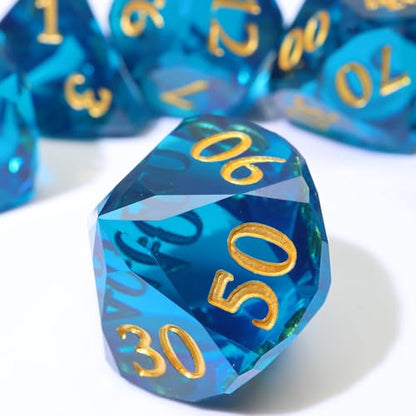 XENOLUX DND Dice Set, Sharp Edge Polyhedral Resin Dice, Deep Blue Diamond Facet Design for Dungeons and Dragons, RPG, Tabletop Games, 7-Die Set with Gold Numbers-Mixed1 - color: Rd-dark Blue