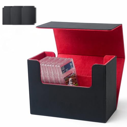 Premium Graded Card Storage Box, PU Leather Case for PSA BGS Slabs, Toploader Holder for Trading & Sports Cards Fits 3” x 4” Rigid Cards (Black&Red) - color: Black&Red