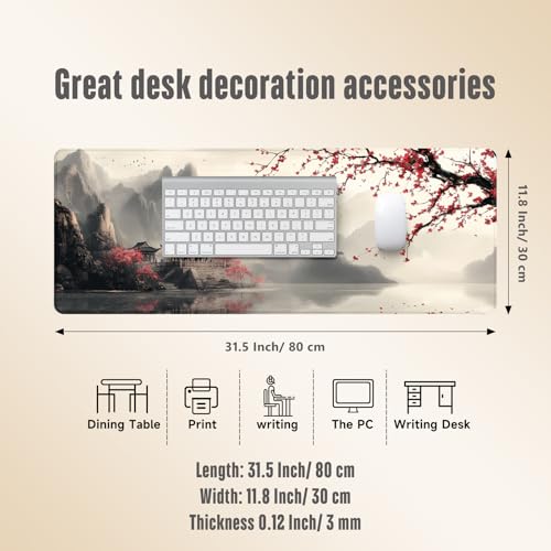 Extended Gaming Mouse Pad, Large Mouse Mat 3 mm Nature Rubber Base Mousepad with Stitched Edges, Non-Slip Desk Mat for Office Home Great Gift 31.5x11.8 Inch (Japanese Watercolor) - color: Japanese Watercolor