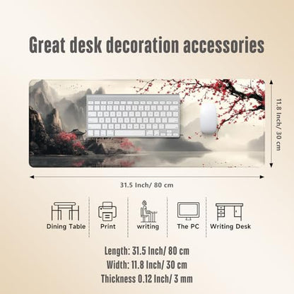 Extended Gaming Mouse Pad, Large Mouse Mat 3 mm Nature Rubber Base Mousepad with Stitched Edges, Non-Slip Desk Mat for Office Home Great Gift 31.5x11.8 Inch (Japanese Watercolor) - color: Japanese Watercolor