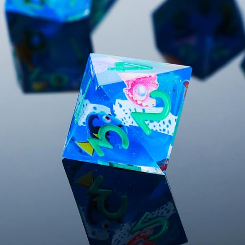 DND Dice Set 7-Pcs Sharp Edge Blue Marine Life Style Resin Dice Polyhedron Resin Sharp Edge dice Role-Playing Game RPG MTG Board Game (Marine Life - Green) - color: Marine Life - Green