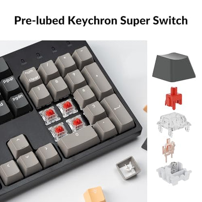 Keychron C2 Pro Wired Custom Mechanical Keyboard Full Size Layout QMK/VIA Programmable Macro RGB Backlit with Hot-Swappable Keychron K Pro Red Switch OEM Profile PBT Keycaps for Mac Windows Linux - style: Hot-swap Keychron K Pro Red Switch