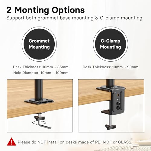 Redbat Monitor and Laptop Mount Stand, Fully Adjustable Monitor Arm with Vented Tray for 13" to 32" LCD Screens and Notebook up to 16", Holds up to 22lbs, VESA Compatible, Dual Mounting Options | Fully Adjustable Monitor Arm with Vented Tray for LCD Scree