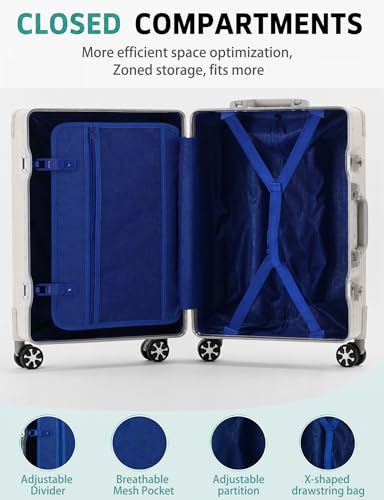 20" Hard Shell Carry-On Luggage Zipperless Suitcase, White | Aluminum Frame, Lightweight, PC Hardshell, TSA Lock, 360° Spinner Wheels, Airline Approved Carryon - color: White