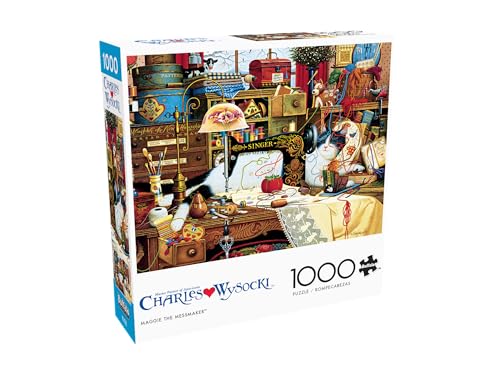 Buffalo Games - Charles Wysocki Maggie The Messmaker - 1000 Piece Puzzle | Art by Charles Wysocki, Frameable Art, Made in USA, Recycled Board, Includes Poster, Challenging, intermediate to expert