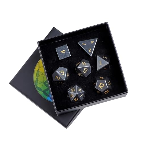 mookaitedecor 7 PCS Hematite Stone DND Dice Set for RPG MTG Table Games | Crystal DND Dice, Role Playing Dice, Dungeons and Dragons, Polished Tumbled Stones, Home Decoration - color: Black