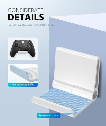 4 Pack Foldable Controller Wall Mount Holder for Xbox PS5 PS4 PS3 Switch Pro Strong Adhesive/Screw Upgraded Controller Stand Hanger with Anti-slip Pad Universal Gaming Remote, Headphone Accessories - color: White