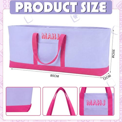 Mahjong Bag for Tiles and Racks Empty American Mahjong Tiles Carrying Tote 31.5 x 12 x 4 Inches Canvas Tile Games Accessories Gifts for Card Pushers Rack Mat Carrying, Case Only(Purple) - color: Purple