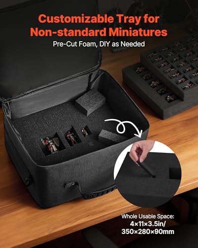 VEVOR Miniatures Storage Case for Warhammer 40k, Fits 500-750 Scale Models, Wooden Miniatures Display Holder with 5 Tray, Clear View Miniature Transport Case for Collectibles (Minis Not Included)