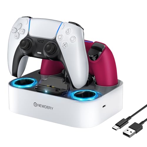 NEWDERY for PS5 Controller Charger Station Compatible with Dualsense Edge | Fast Charging Dock with Led Indicators, Dual Charging Stand for PlayStation 5 & DualSense Edge Controller - color: White