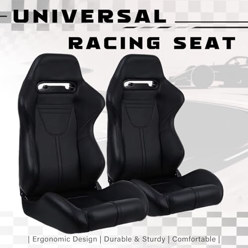 2 Pcs Adjustable Universal Racing Seats with Double Sliders, Reclinable Bucket Seats, 1 Pair of Sport Seats for Vehicles (Black-L) - color: Black-L