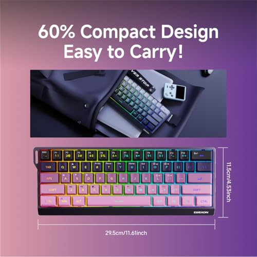 SEUNKWANG F61 60% Gaming Keyboard Wired, RGB Backlit Membrane Keyboard with PBT Keycaps, Compact Design, Lanyard Wired Keyboard for Mac/Win (Black Pink, Wired) - color: Black Pink