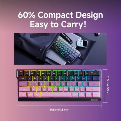 SEUNKWANG F61 60% Gaming Keyboard Wired, RGB Backlit Membrane Keyboard with PBT Keycaps, Compact Design, Lanyard Wired Keyboard for Mac/Win (Black Pink, Wired) - color: Black Pink