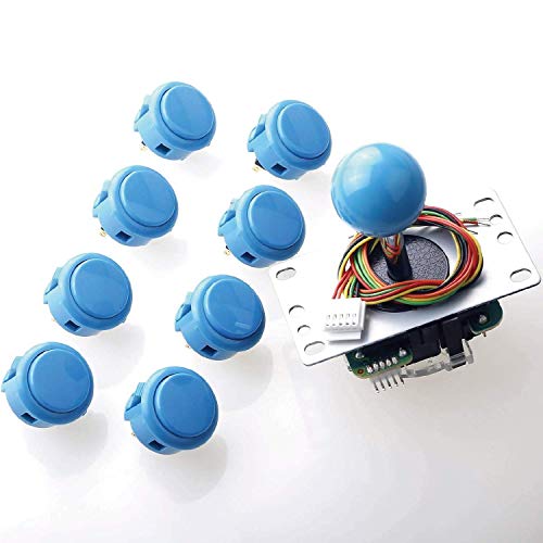 Sanwa JLF-TP-8YT Joystick + Sanwa 8 pcs OBSF-30 Push Button Bundle Kit Color : Light Blue - for Arcade Game 4 & 8 Way Adjustable, Video Game Joystick - color: Blue