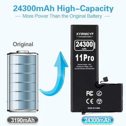XYIRMCYF 24300mAh Super Capacity Battery Compatible with iPhone 11 Pro, 0 Cycle Li-Polymer Replacement Battery for iPhone 11 Pro, with Professional Repair Tool Kit - color: 11Pro-24300