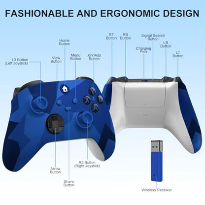 Xbox One Controller,Xbox Controller Wireless for Xbox One, Xbox Series X/S | Wireless Controller with 3.5mm Audio Jack,with 2.4GHz Wireless Adapter,Camo Blue - color: Blue