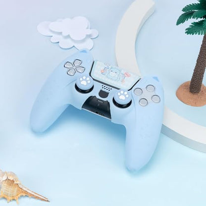GeekShare Cute Cat Paw PS5 Controller Skin Set Anti-Slip Silicone Protective Cover Skin Case for PS5 Wireless Controller with 2 Thumb Grip Caps and 1 Sticker (Blue) - color: Blue