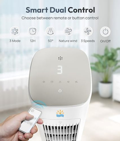 Portable Evaporative Air Cooler, 3-in-1 Cooling Fans that Blow Cold Air With 3L Water Tank, 38'' Tower Fan for Bedroom, Office with 3 Speeds, 12H Timer, Oscillation, 2 Ice Packs - color: White