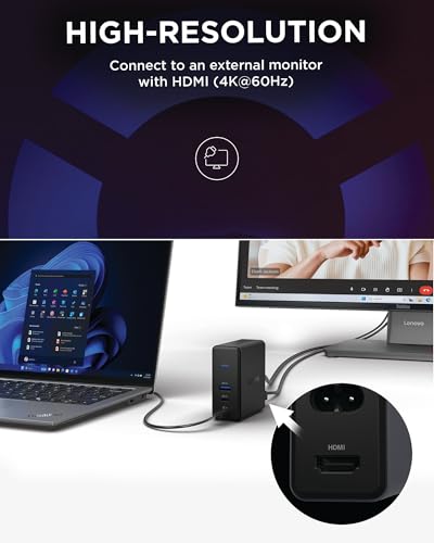 Lenovo GaN Charging Dock, Multiport Docking Station w/ 60W PD, HDMI, USB-C, USB-A, Micro SD, Power Adapter & Dock in One, Compact Design, Sustainable Materials, Home Office Gaming Dock Stand Console - style: GaN Charging Dock
