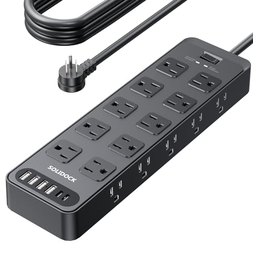 20AC Power Strip with USB Ports, Heavy Duty Surge Protector Power Strip 15 Amp, 6Ft Extension Cord with Multiple Outlets - color: Black, size: 6FT