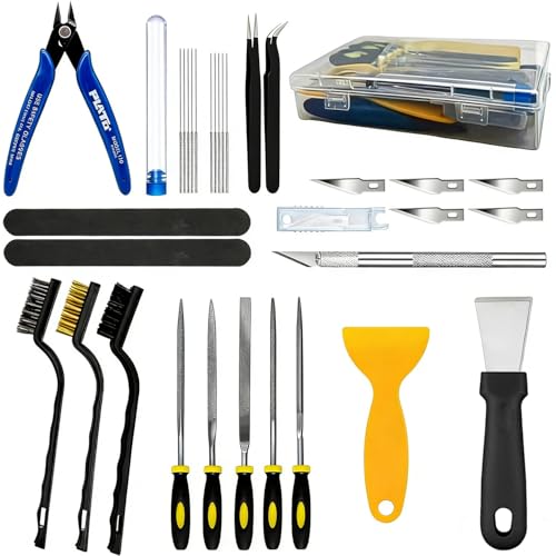 Precision 3D Printer Tool Kit, 30 PCS Model Cleaning & Finishing Set with Needle Files, Cleaning Needles, Precision Trimming Tool, Tweezers, Scrapers & Brushes for 3D Print Post Processing