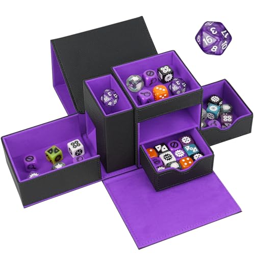 Dice Tray & Dice Roller Tower, Magnetic Dice Storage Box for Rolling, 3 in 1 Leather Dice Organizer Holder Fits for Dungeons & Dragons, MTG DM and Player, Black & Purple - color: Black & Purple, style: Style B