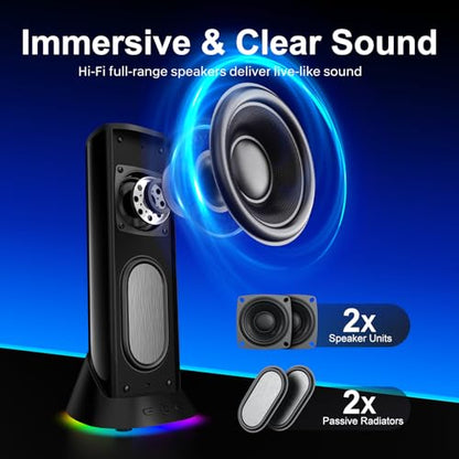Nylavee Computer Speakers, Plug-and-Play PC Speakers for Desktop & Laptop | Immersive Sound, 9 Customizable RGB Lights, USB/USB-C Powered & 3.5mm AUX-in Speakers for Monitor & Laptop, 18-Month Warranty