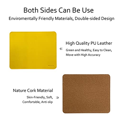 MelVan PU Leather Mouse Pad with Stitched Edge, Wood Mousepad, Waterproof Gaming Mouse Pad Mat for Computers, Laptop, Office & Home, 10.2" x 8.3", 1 Pack (Yellow) - color: Yellow