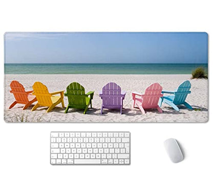SSOIU Desk Mat, Extended Gaming Mouse Pad (35.5x15.7 in), Large Non-Slip Rubber Base Mousepad with Stitched Edges, Waterproof Keyboard Mouse Mat for Work, Game, Office, Home - Beach and Ocean Scenics - color: Beach and Ocean Scenics