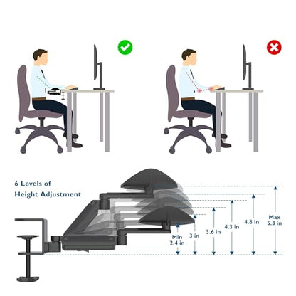 BONTEC Adjustable Arm Rest for Desk, 360° Rotating & Extendable, Aluminum | Ergonomic Elbow Pad, Durable Keyboard and Computer Support, Office or Gaming Accessories, Comfortable During Work Sessions