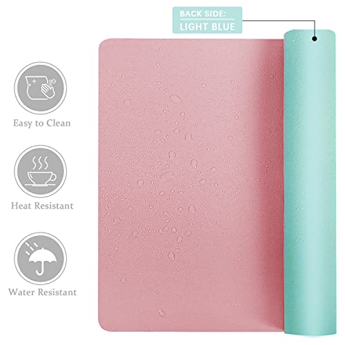 Aothia Double-Sided PU Leather Desk Pad - Non-Slip Large Mouse Pad & Desk Mat for Office, Home - Waterproof, Easy to Clean, Durable Dual-Sided Surface (23.6"x13.7", Pink) - color: Pink, size: 23.6" x 13.7"
