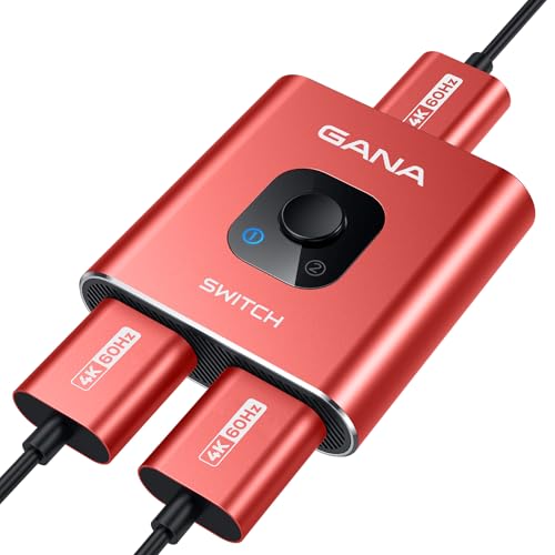 HDMI Switch 4k@60hz Splitter, GANA Aluminum Bidirectional HDMI Switcher 2 in 1 Out, Manual HDMI Hub Supports HD Compatible with Xbox PS5/4/3 Blu-Ray Player Fire Stick Roku - color: Red (No Cable)