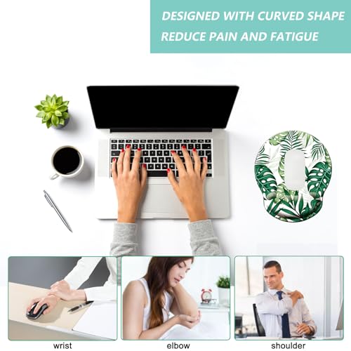 Mouse Pad with Wrist Support, Ergonomic Mouse Pad with Memory Foam Wrist Rest Cushion, Non-Slip Rubber Base Gaming Mice Pad for Home Office Computer Laptop, Green Frond - color: Green frond