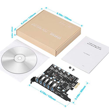 PCIE USB 3.0 Expansion Card 7 Ports (5X Type-A and 2 USB C) PCIe Card | Super Speed PCI Express USB 3.0 Hub Controller Adapter, PCIe USB Expansion Card for Windows 11/10/8/7/XP and MAC OS/Linux