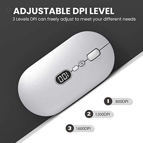 MAGIC-REFINER X1 Wireless Computer Mouse with Battery Level Visible, Silver | 2.4G Portable, Ultra Slim USB Mouse, Silent Click, 1600 DPI for Win/Mac/PC/Laptop/Computer/Office/Travel - color: Silver