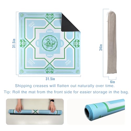 Mahjong Mat 31.5 * 31.5 Inch Non-Slip Noise Reduction, American Mahjong Mat for Table with Bag, Waterproof Surface Mah Jongg Mats for Poker, Card, Dominoes, Board & Tile Games - color: Azure Dragon