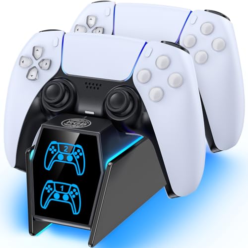 PS5 Controller Charger Station Compatible with PlayStation 5 Faceplates Edge & Dual Controller, 9 Lightings PS5 Accessories Charging Station, PS 5 Dock Stand with LED for Sony for PlayStation Consoles - color: Deep Black