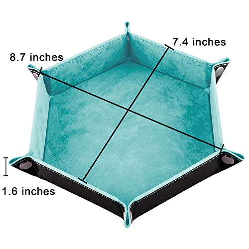 SIQUK 2 Pieces Dice Tray PU Leather Dice Folding Hexagon Tray Dice Holder for Dice Games Like RPG, DND and Other Table Games (Light Blue, Black) - color: Light Blue, Black