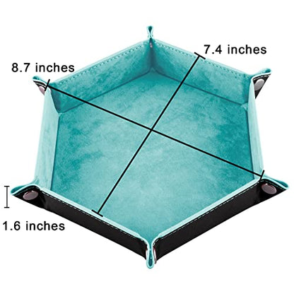SIQUK 2 Pieces Dice Tray PU Leather Dice Folding Hexagon Tray Dice Holder for Dice Games Like RPG, DND and Other Table Games (Light Blue, Black) - color: Light Blue, Black