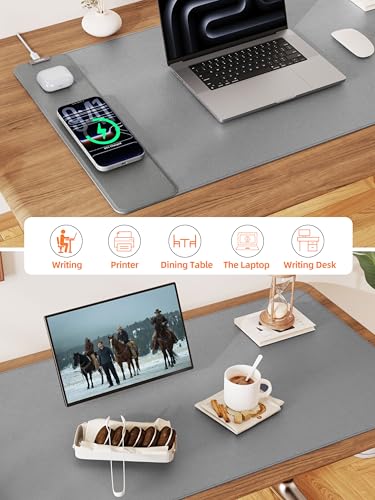 TopMade Mouse Pad with 15W Wireless Charging, XXL Large Leather Desk Mat, Waterproof Gaming Mousepad Home Office Desk Pad Protector, Gray (Includes 20W PD Power Adapter & 6.56ft Woven Cable) - color: Gray With Adapter
