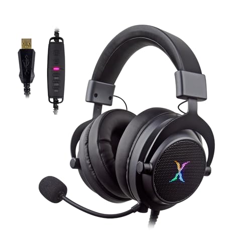 FOXXRAY HAU-37 USB Gaming Headset for PC, Computer Headphones with Microphone, 7.1 Surround Sound, 50MM Dynamic Drivers, RGB Light, Wired Headphones for PS4, PS5, Laptop - color: Black