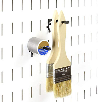 Wall Control Paint Brush Hook and Thread Spool Holder Storage Organizer Pegs Metal Pegboard - (4) Pack of Narrow 3.5-Inch Reach Slotted Peg Hooks for Paint Brushes and Spools (White) - color: White